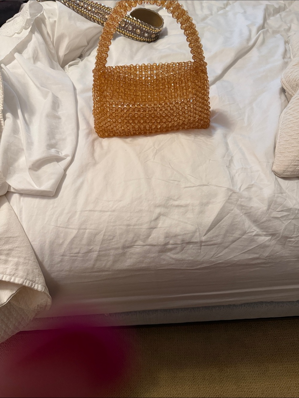 Amber Beaded Top-Handle Bag - Unbranded